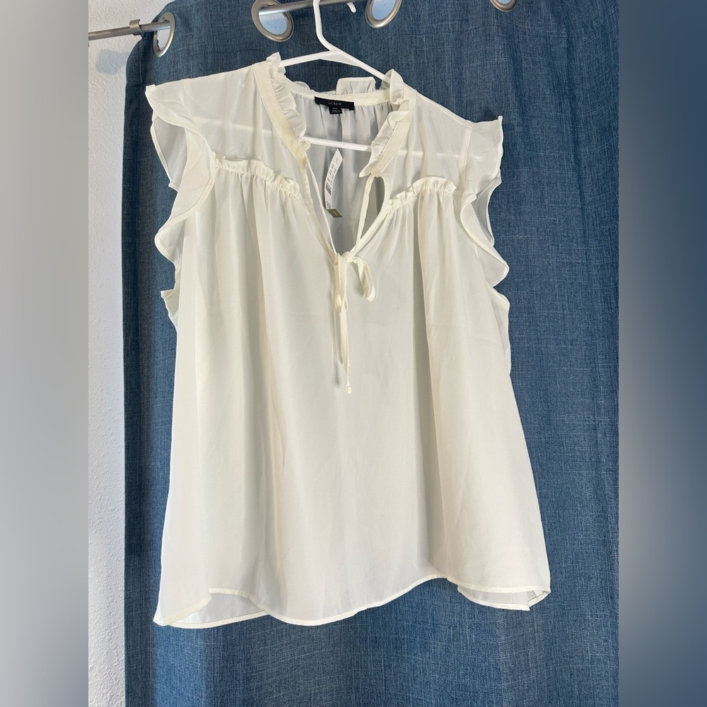 J. Crew NWT Ivory Ruffle Tie-neck Top sz S